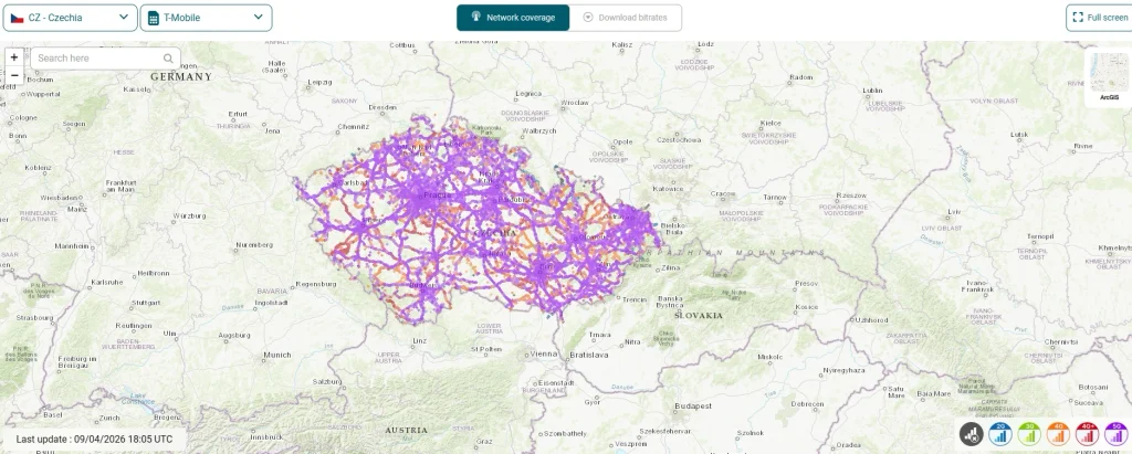 Mapa pokrytí signálu operátora